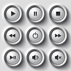 White shaded plastic button vector player set