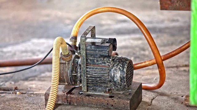 Water pump running close up