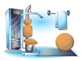 cartoon vector illustration interior fitness room with separated layers in 2d graphic