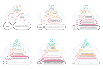 Outline pyramids with 3 - 8 steps, levels.