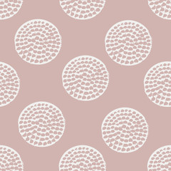 Beige and white abstract geometric seamless pattern with grunge polka dot. Textured circles. Geometrical background for wrapping paper, website, wallpaper, ets. Vector illustration.