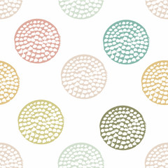 Blue, green, yellow geometric seamless pattern with grunge polka dot on white background. Textured circles. Geometrical background for wrapping paper, website, wallpaper, ets. Vector illustration.