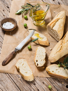 Italian ciabatta bread with olive oil.