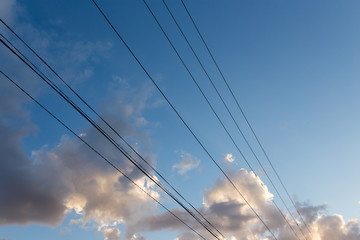 electrical wires on a background of night sky