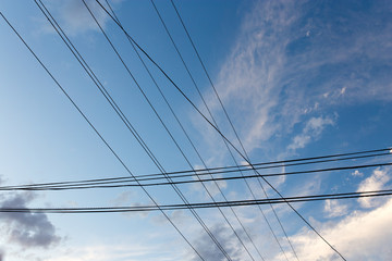 Fototapeta premium electrical wires on a background of night sky