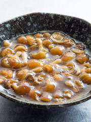 Japanese cuisine, cooked sticky mushrooms called Nameko