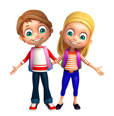 Fototapeta premium Kid boy and Kid girl with School bag