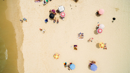 Top View of Umbrellas in a Copacabana Beach, Rio de Janeiro, Brazil