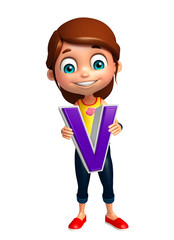 kid girl with V alphabate