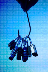 fish hook with security locks / phishing attack on computer system © weerapat1003