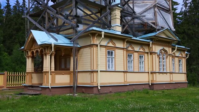 Old skete located on the restoration on Valaam Island in Northern Russia..