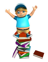 kid boy with Book Stack