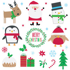 Design collection of cute Christmas characters and Christmas ornaments