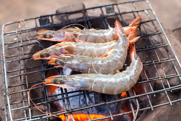 Grilled prawns on the grill