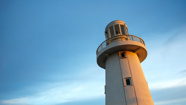 Light house with blue sky. This image was taken in Royong Thailand