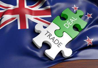 New Zealand trade deals and international commerce concept, 3D rendering
