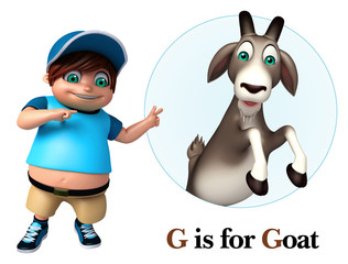 Kid boy pointing Goat
