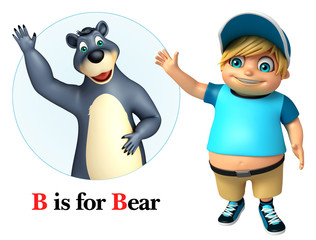 Kid boy pointing Bear