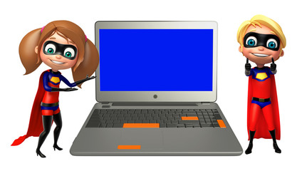 superboy and supergirl with Laptop