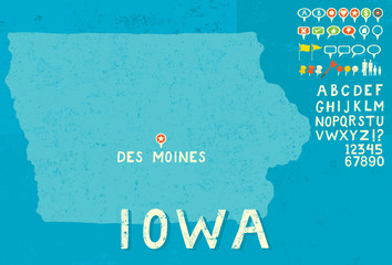 Map of Iowa with icons