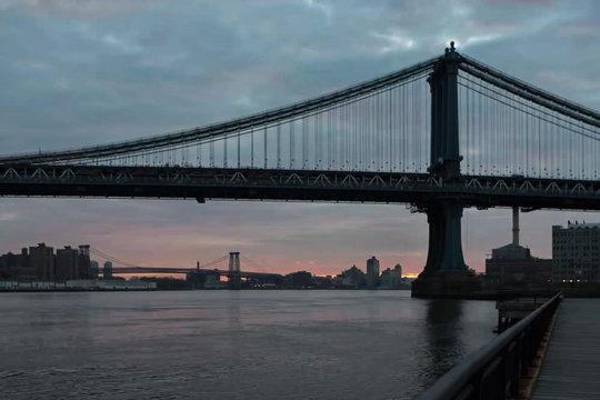 Manhattan Bridge and NYC Skyline Time-Lapse Sunrise 