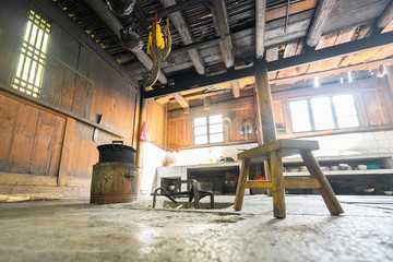 The Chinese traditional house inside, old village in Pingan, Longji, Longsheng, Yangshuo, Guangxi, China.