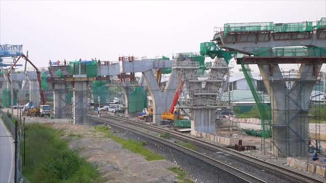 Express way construction site over railway in Bangkok, Thailand