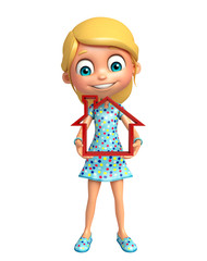 kid girl with Home sign