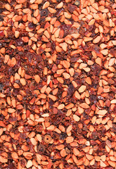 Dried wild rose tea grains as background