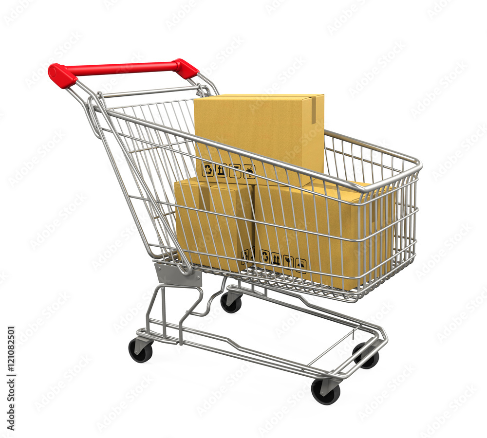 Wall mural Shopping Cart with Boxes