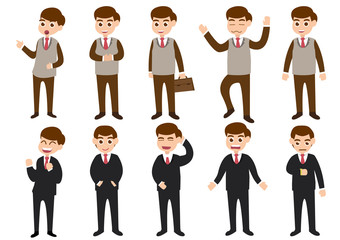 Set of businessman characters poses ; vector illustration