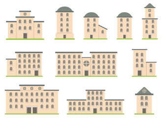Buildings icons town city set ; vector illustration
