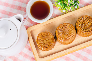 Festival moon cake and hot tea - Chinese cake