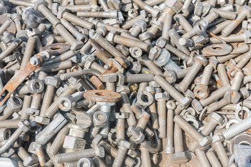 Close up of different old bolts,screw and nuts