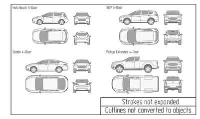 car sedan and suv drawing outlines not converted to objects - 121086162