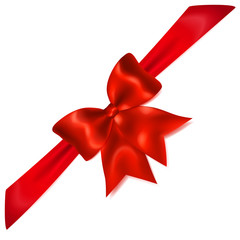 Red bow with diagonally ribbon
