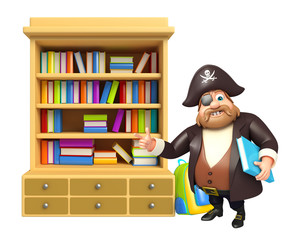 Pirate with Book shelves & book