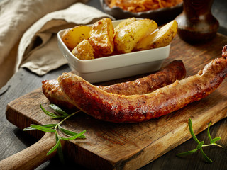 grilled sausages and potatoes