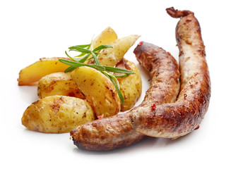 grilled sausages and potatoes