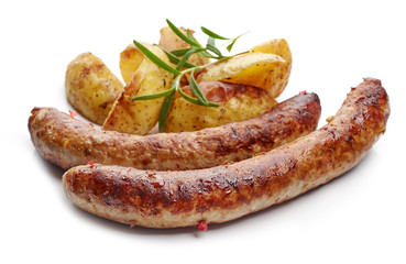 grilled sausages and potatoes