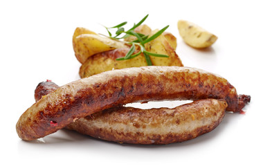 grilled sausages and potatoes