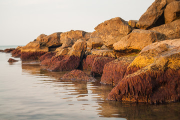 Sunrise in rocky bay