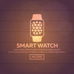 Smart watch isolated on white. Stainless silver  . Vector   with  app.    reflected   surface.  icon    screen.   face eps
