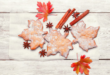Cookies in the shape of maple leaf