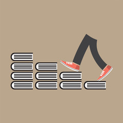 Step Up Walking On Books Successful Concept Vector Illustration