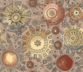 Vector seamless pattern with graphic doodle suns