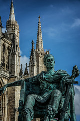 Fototapeta na wymiar Cathedral and statue in York in England the UK 