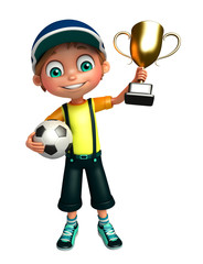 kid boy with football & winning cup