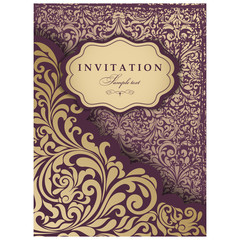 Wedding Invitation cards in an vintage-style gold and vinous