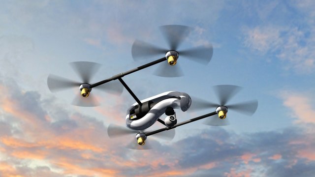 Drone Quadrocopter UAV in flight - 3d rendering